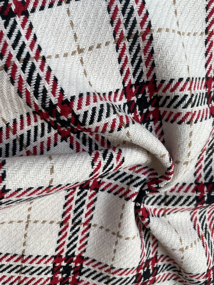 Wholesale Classic Plaid Desgin Polyester Wool blend woven tweed fabric