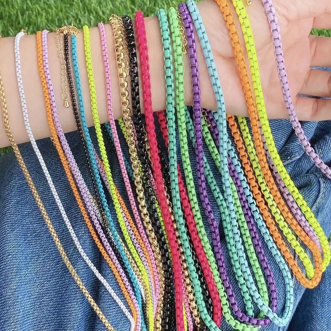 BD-L326 New Arrival rainbow Color Plated Cooper Chain Necklace, Fashion Various Size Chain Necklace Jewelry