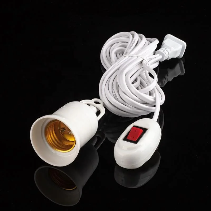 Grow light e27 lamp holder socket to EU US 2 pin plug adapter converter with 5meter power cord switch