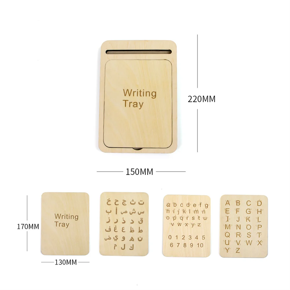 Laser engraving wooden Montessori writing sand tray with lid and handle