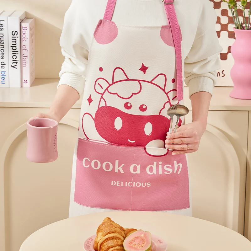 Home Kitchen essential cartoon pattern cleaning apron, adjustable neckband, waterproof and oil resistant kitchen tools