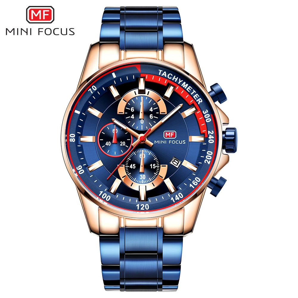 MINI FOCUS creative Analog Watch 3 dial Chronograph Stainless Steel Strap king formal high quality watch for men