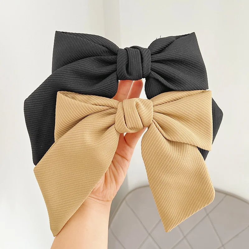South Korea Dongdaemun light luxury black big bow hair clip 2022 new high-end solid color hair clip