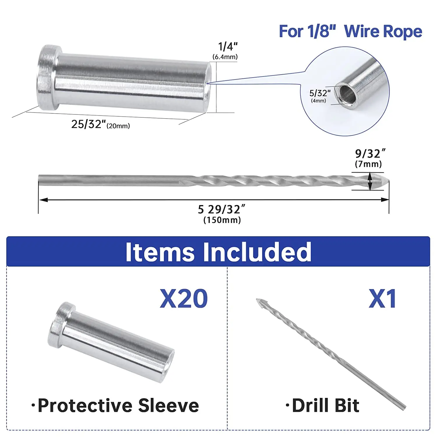 TAKA Stainless Steel Protective Sleeves Cable Railing Kit for Wire Rope Cable Wood Posts Deck Stair Cable Railing Fitting