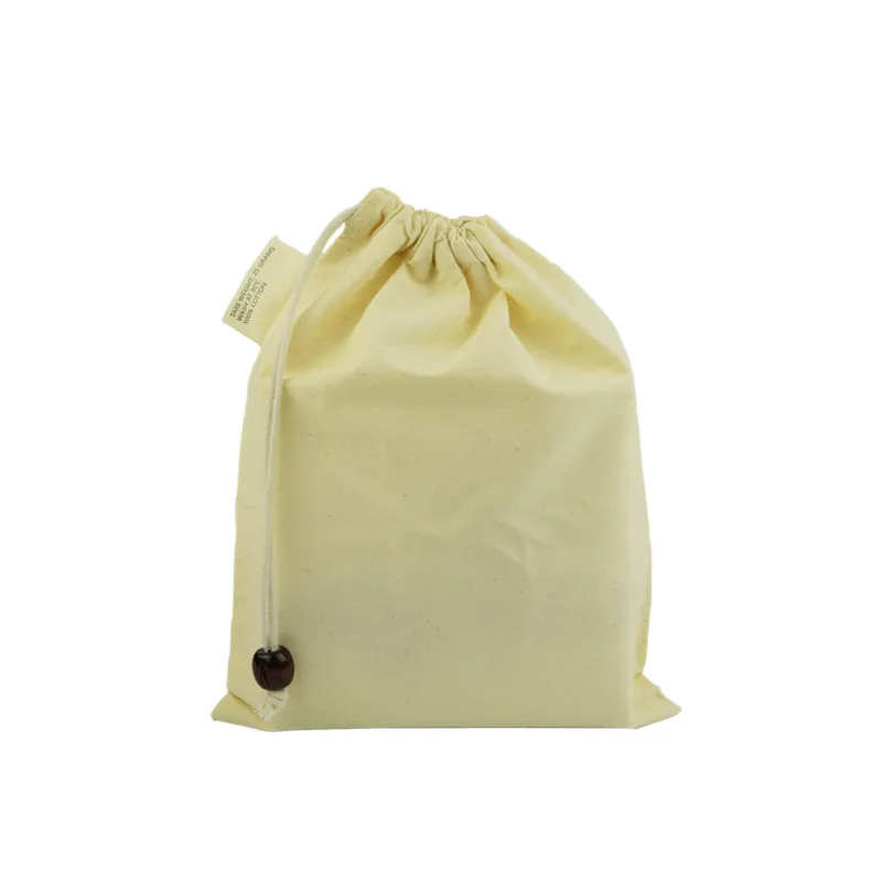 Small Shopping Logo Printed Canvas Organic Cotton Drawstring Bag