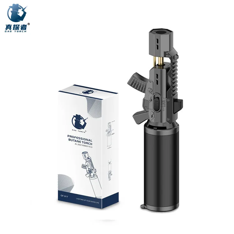 GF-917 Verified Suppliers Lie Down Windproof Kitchen Outdoor Metal Gun Shape Butane Torch Lighter