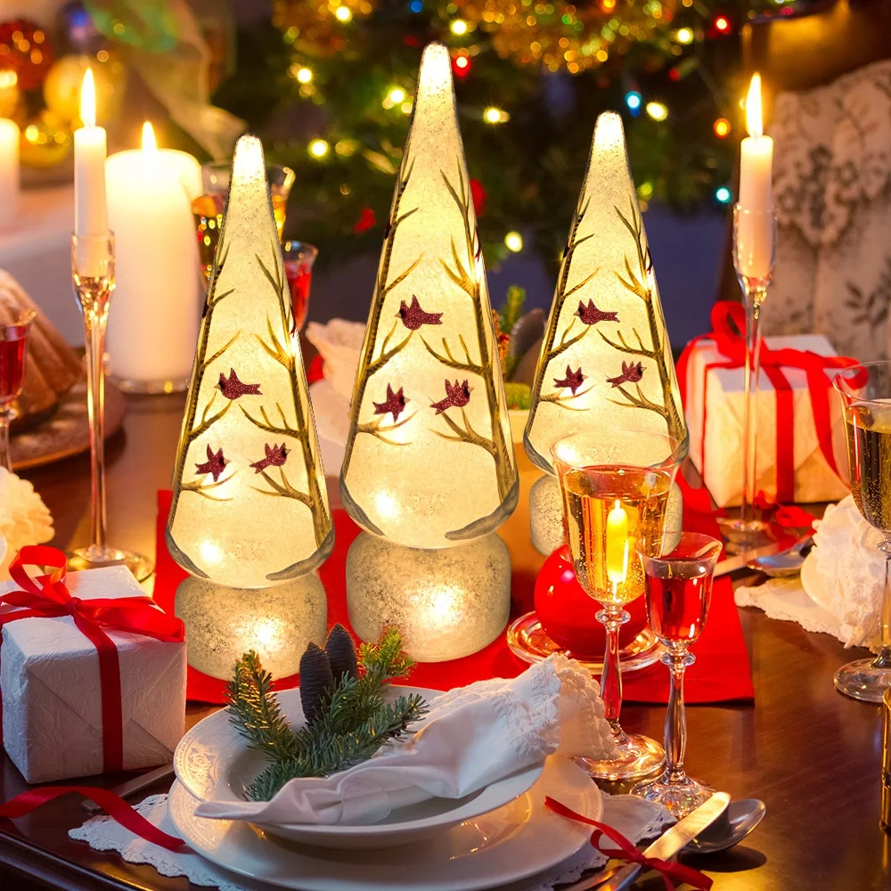 High Quality glass tree with led Fiber Optic topper Cheap small christmas ornaments glass christmas tree ornaments