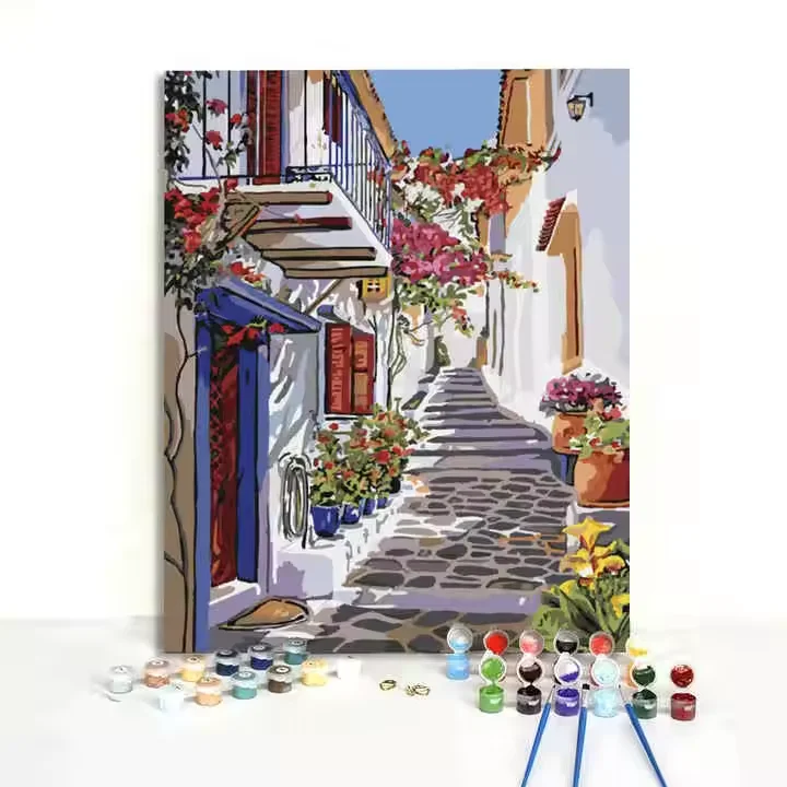 Custom designs DIY painting seaside village house 24 colors/48 colors paint by numbers kit handmade oil painting on canvas