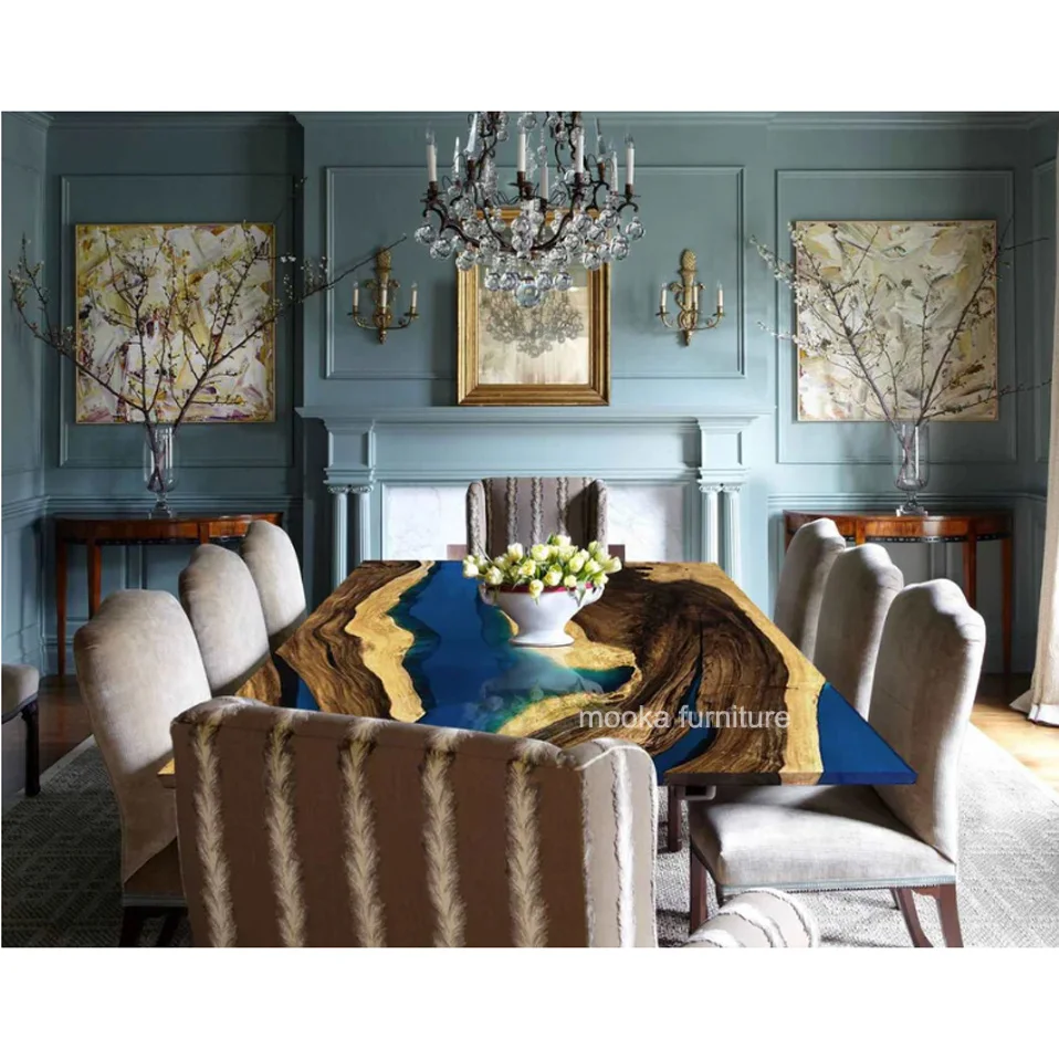 New home decoration must have South America walnut clear blue epoxy table