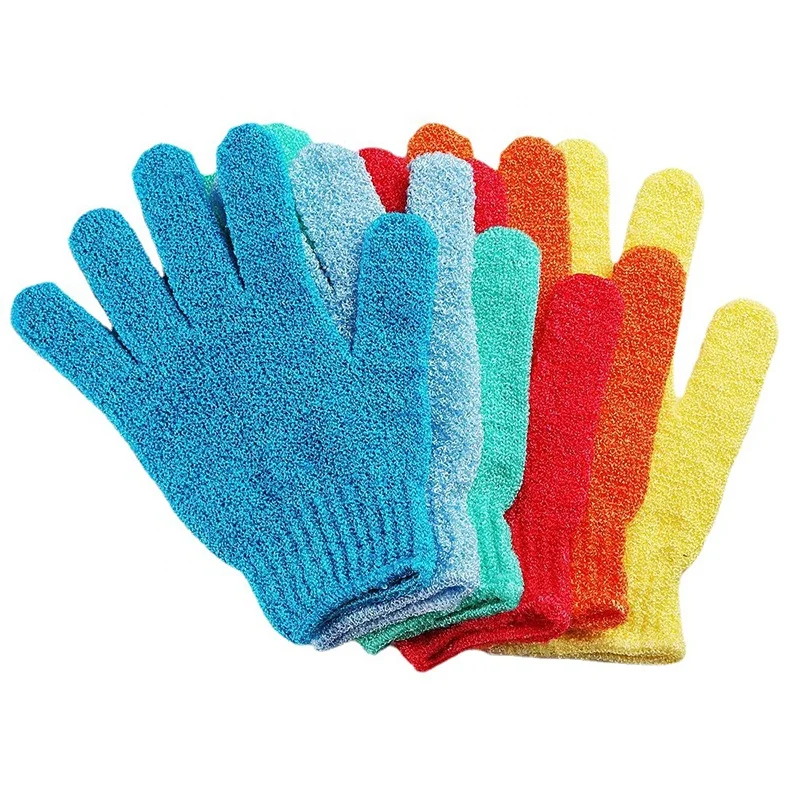 FYD Custom Nylon Five Fingers Mitt Massage Dead Skin Remover Body Exfoliator Gloves Body Scrubber Shower Exfoliating Bath Gloves