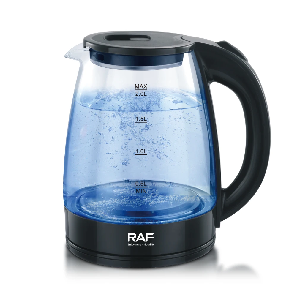 RAF Kitchen Application 1500W 2.0L Rapid Boiling Auto Off Indicator Light Electric Glass Tea Kettle