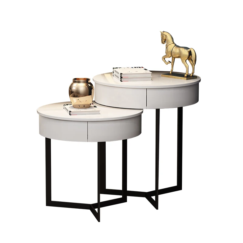 Modern and simple white lacquered coffee minimalist multi-functional creative round side table fashion living room tea table