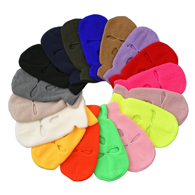 Custom Logo Embroidery Winter Warm 3-Hole Neoprene Skimask Acrylic Knitted Balaclava Ski Mask Hat with Motorcycle Usage