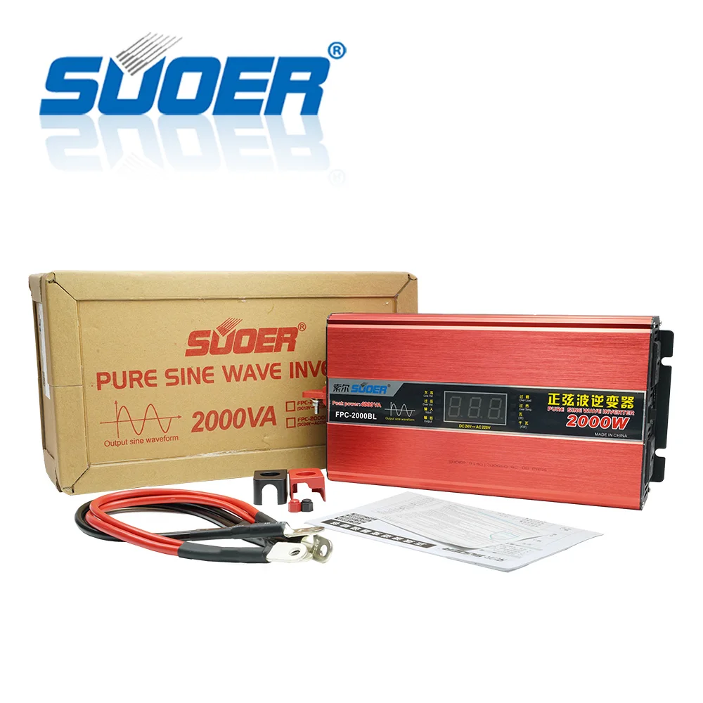 Suoer advanced technology 2000w 24 220 dc-ac inverter pure sine wave solar system inverter