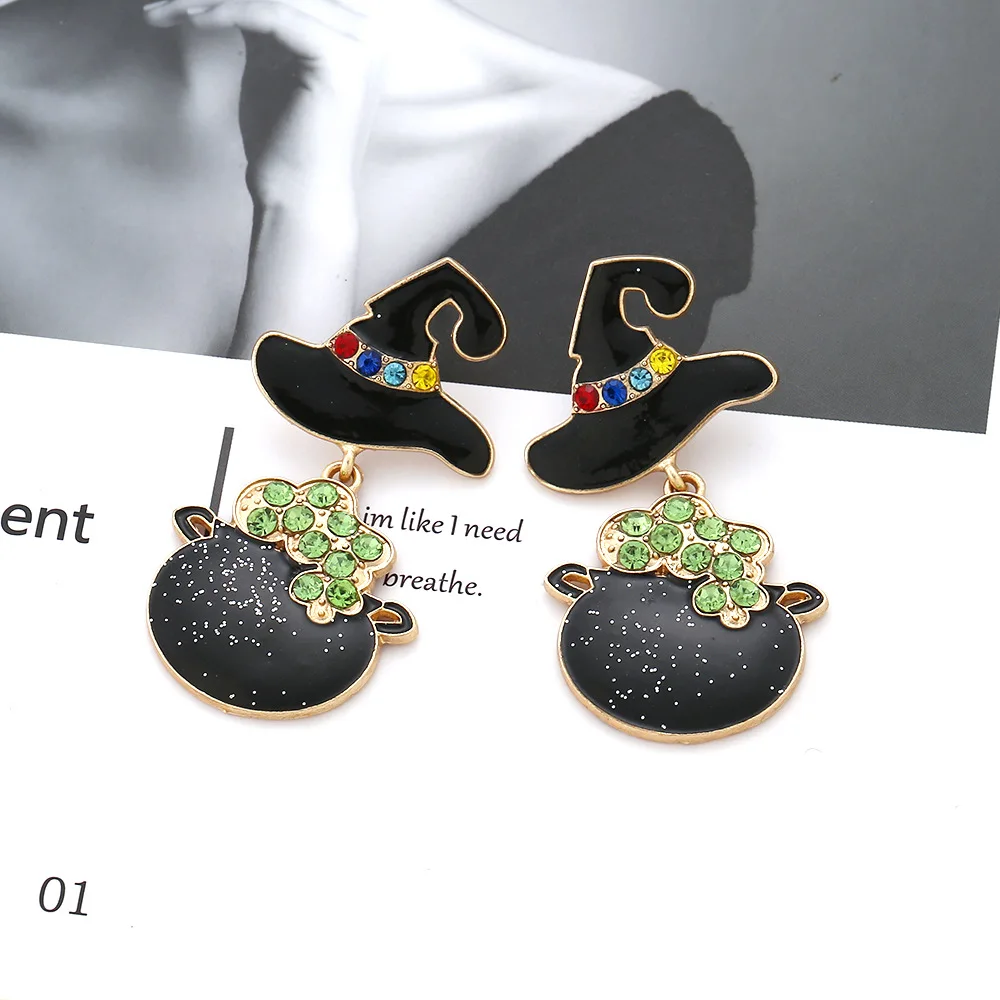 Halloween Wizard Hat Handmade Tassel Stud Earrings Vintage Cartoon Character Earrings Jewelry