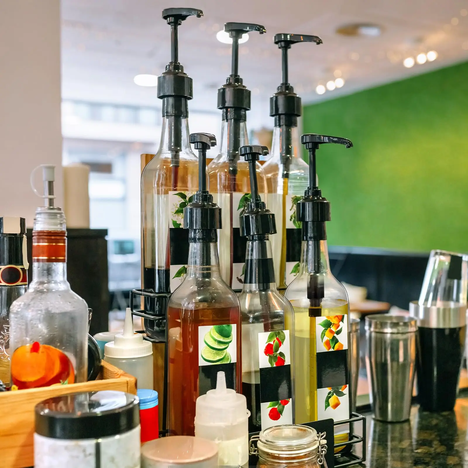 Customized 300ml 350ml 370ml 375ml 25oz 750ml 1000ml 40oz Gold Glass Coffee Syrup Liquid Pumps Dispenser Alloy Set Fits Liter