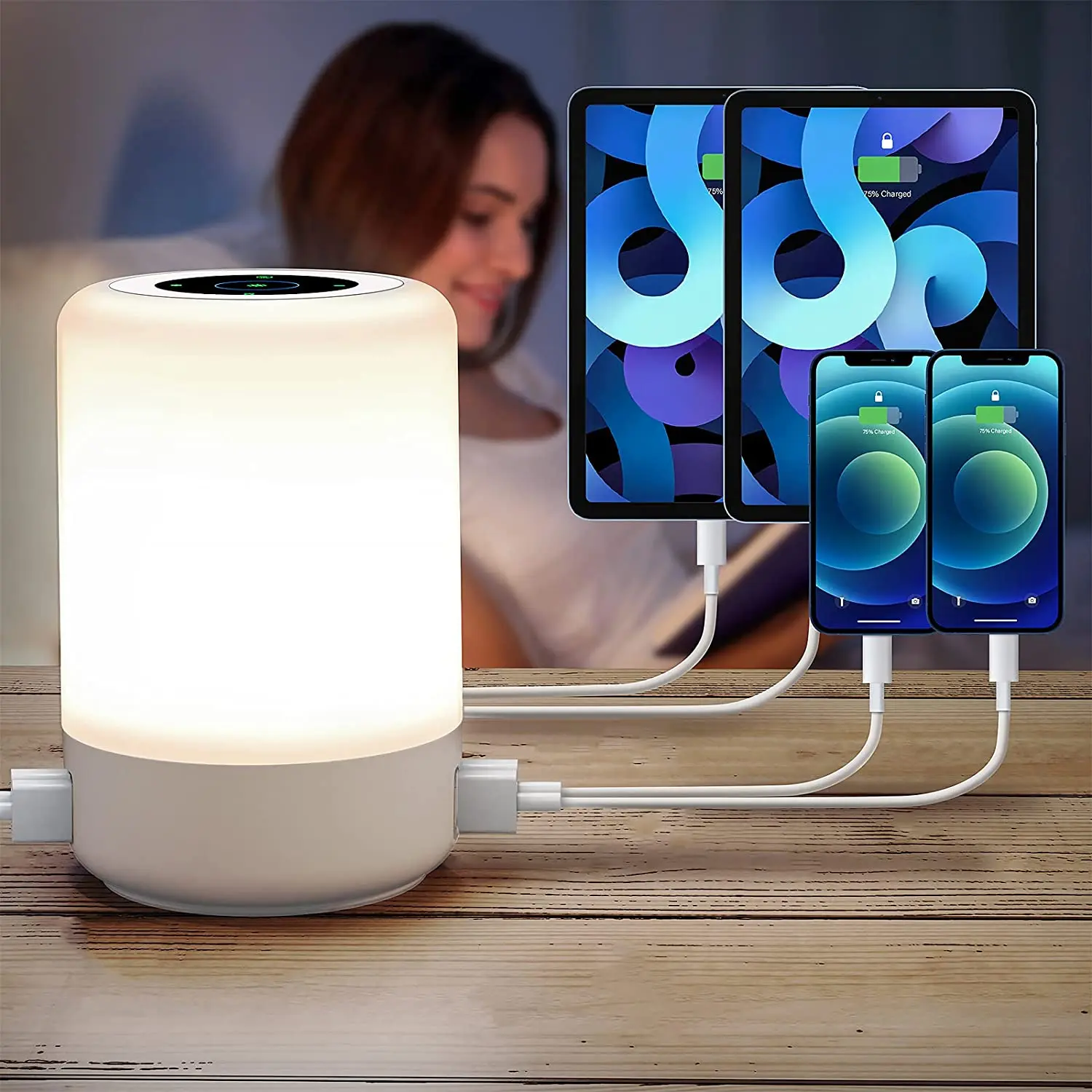 Беспроводной USB аккумуляторная Светодиодная прикроватная лампа с портов маленький сенсорный светильник 13 видов цветов RGB затемнение ночник