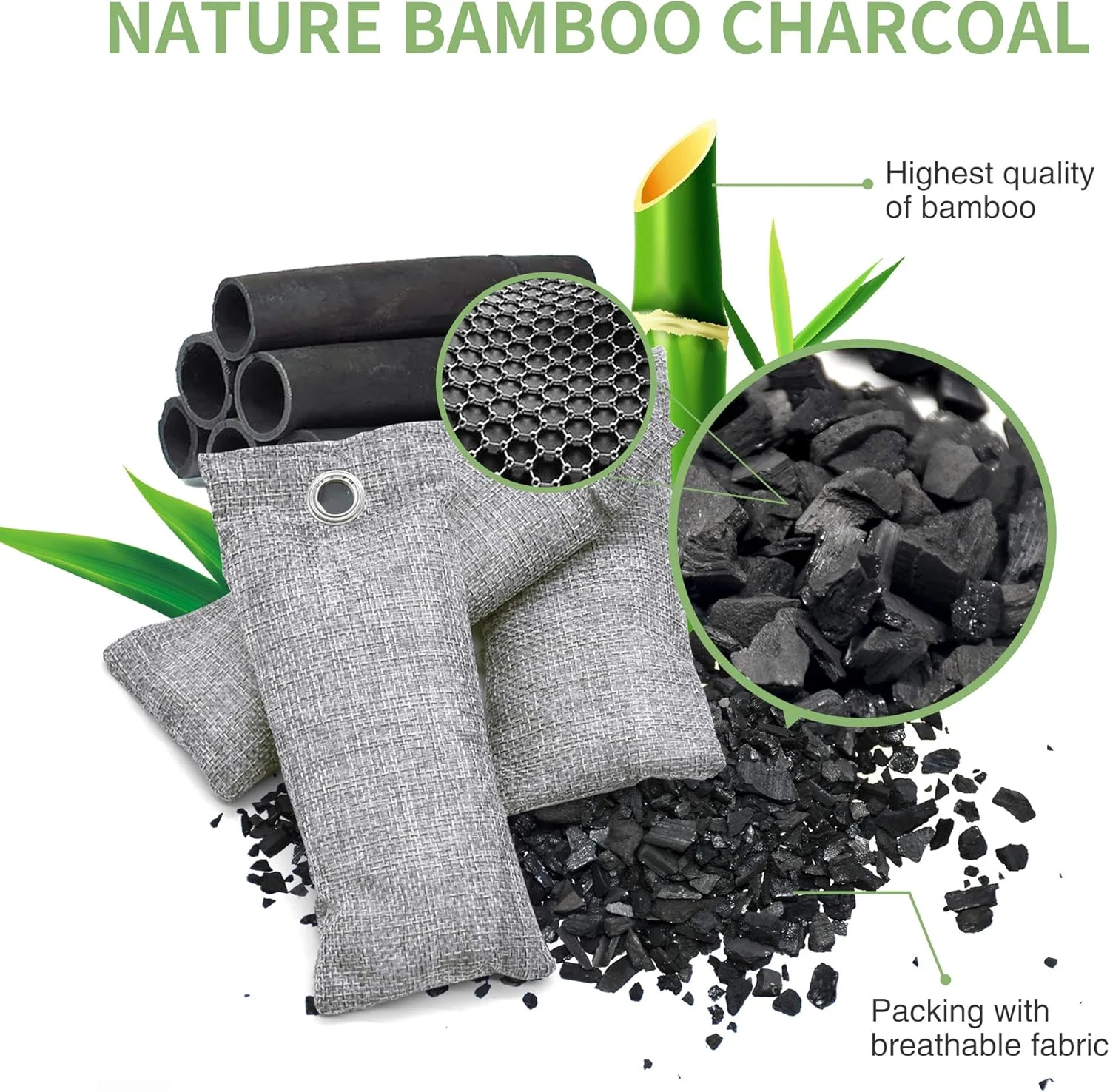 12 Pack Bamboo Air Purifying Bag Activated Charcoal Bags Odor Absorber Natural Car Air Freshener Shoe Deodorizer (6x50g,6x150g)
