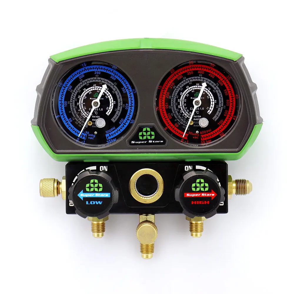 HVAC manifold gauge Super Star brand pressure gauge ST-B268 with ball valve switch