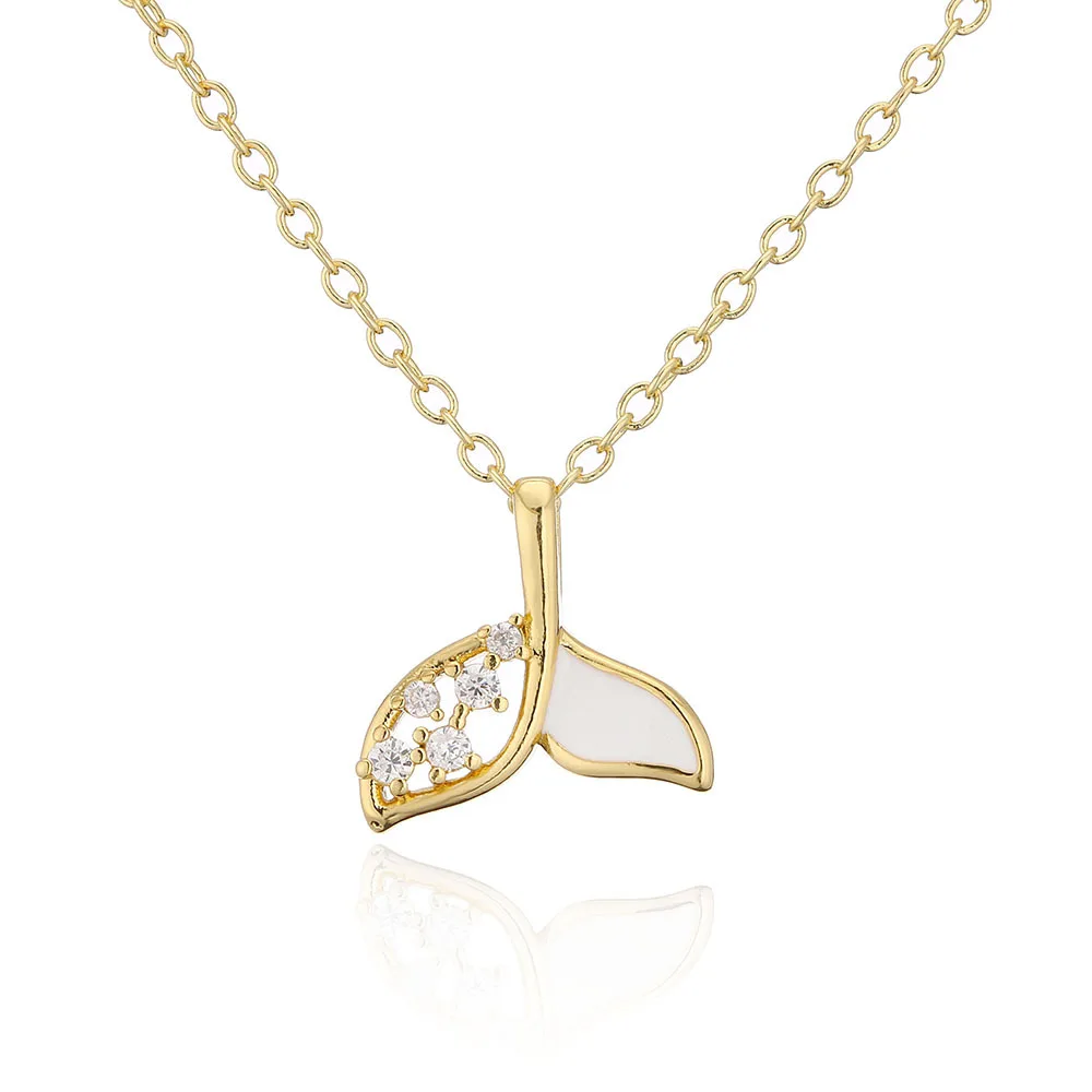 Ocean Style Dripping Oil Fish Tail Pendant Necklace Dainty Gold Plated Micro Pave CZ Animal Tail Necklace Jewelry