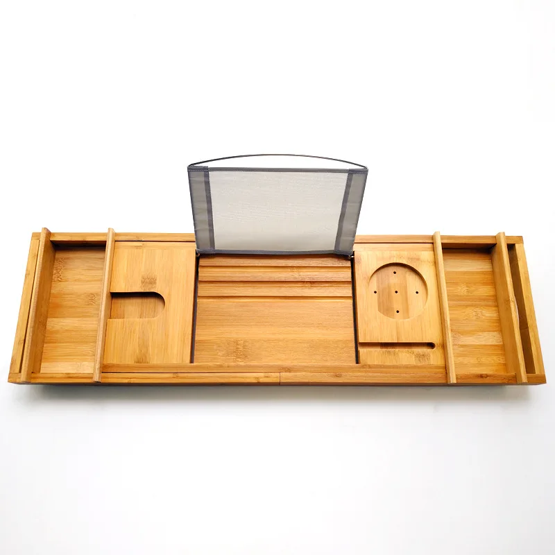 
Bamboo Bathtub Rack with Caddy Wine Holder and Books Stand Expandable for Spa 