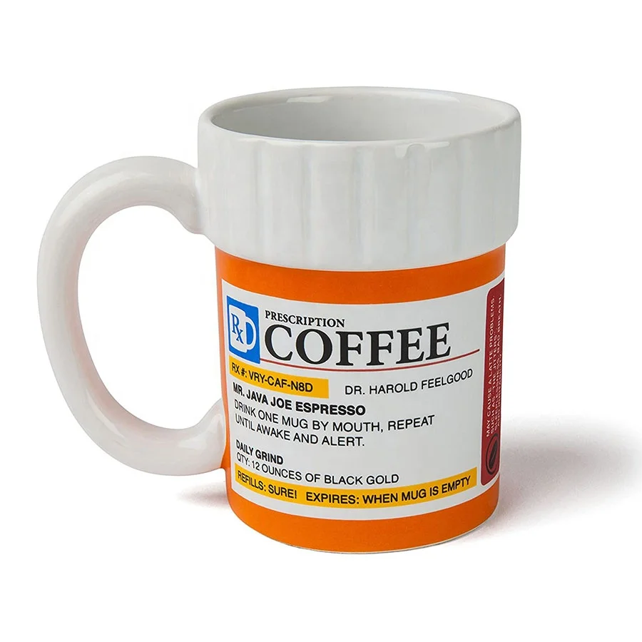 The Prescription Coffee Mug Hilarious 12oz Ceramic Coffee Cup in the Shape of a Pill Bottle Perfect for Home or Office Great Gif