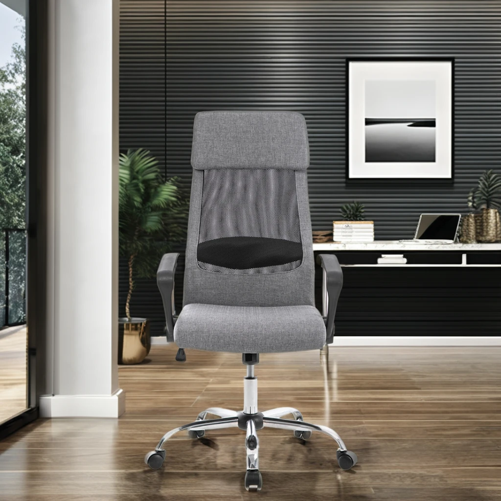 Adjustable Work Mesh High Back Swivel Executive Foam Task Ergonomic Office Chairs Fabric Iron Revolving Chair PP Fixed Armrest