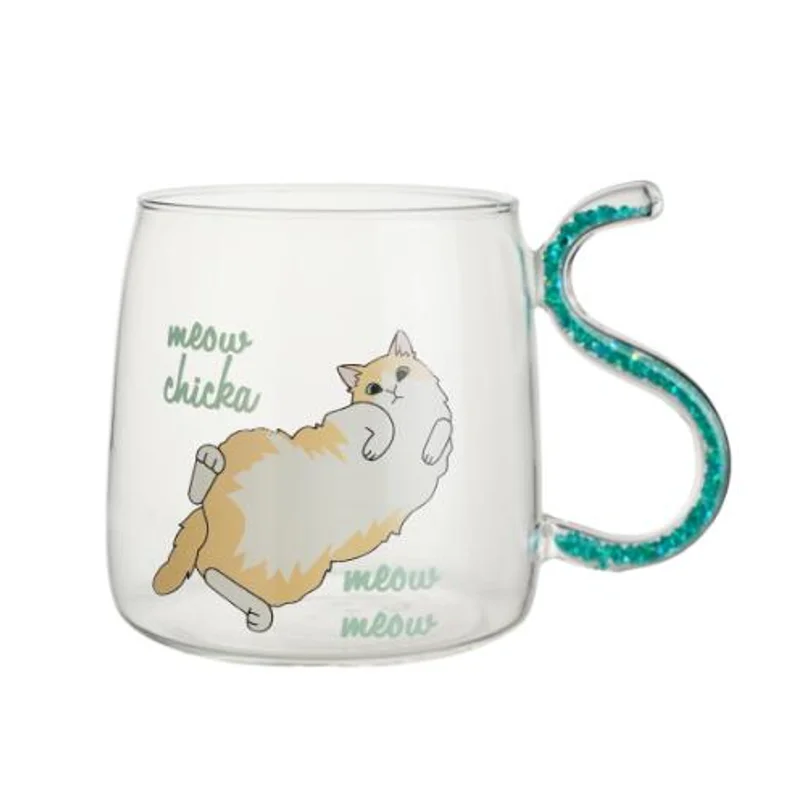 Korea Style Cat Decal Glassware Coffee Cups Creative Animal Footprint Milk Tea Beverage Cups Cute Cartoon Drinking Glass Cup