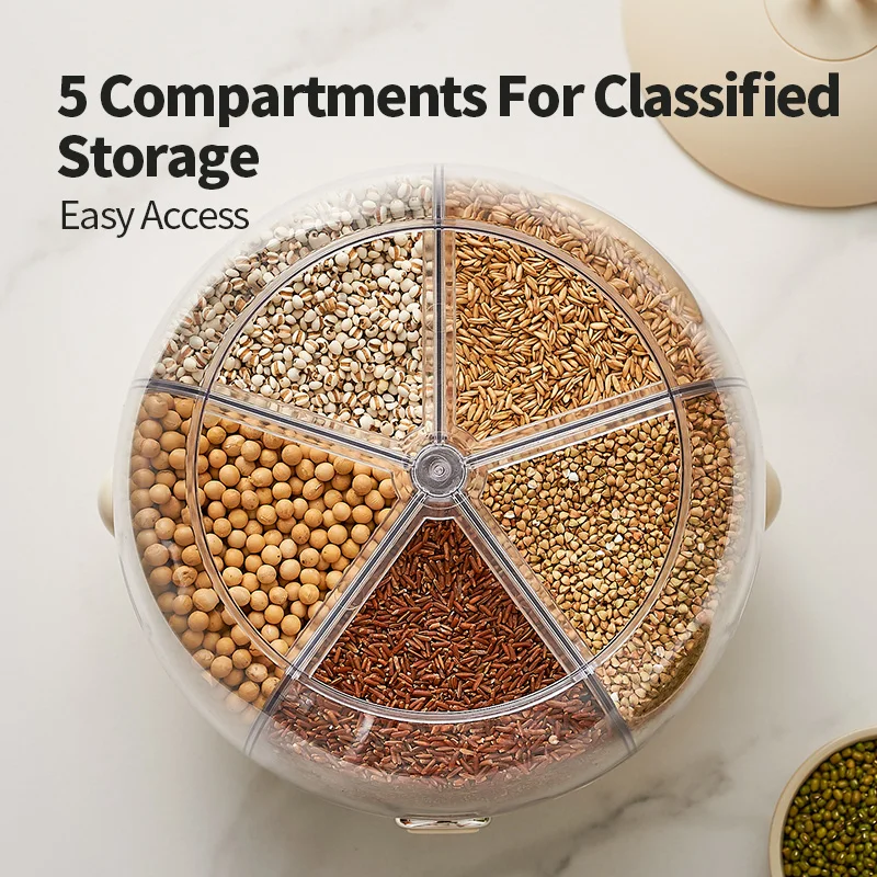 Best Sell 5-Grid Large Capacity Dry Silo Cereal Containers Food Storage Container Rotating Grain Cereal Rice Dispenser
