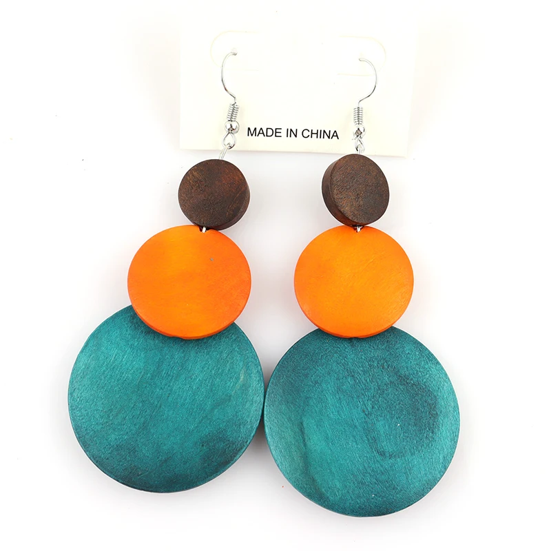 African drop wooden gold hoop earrings for women