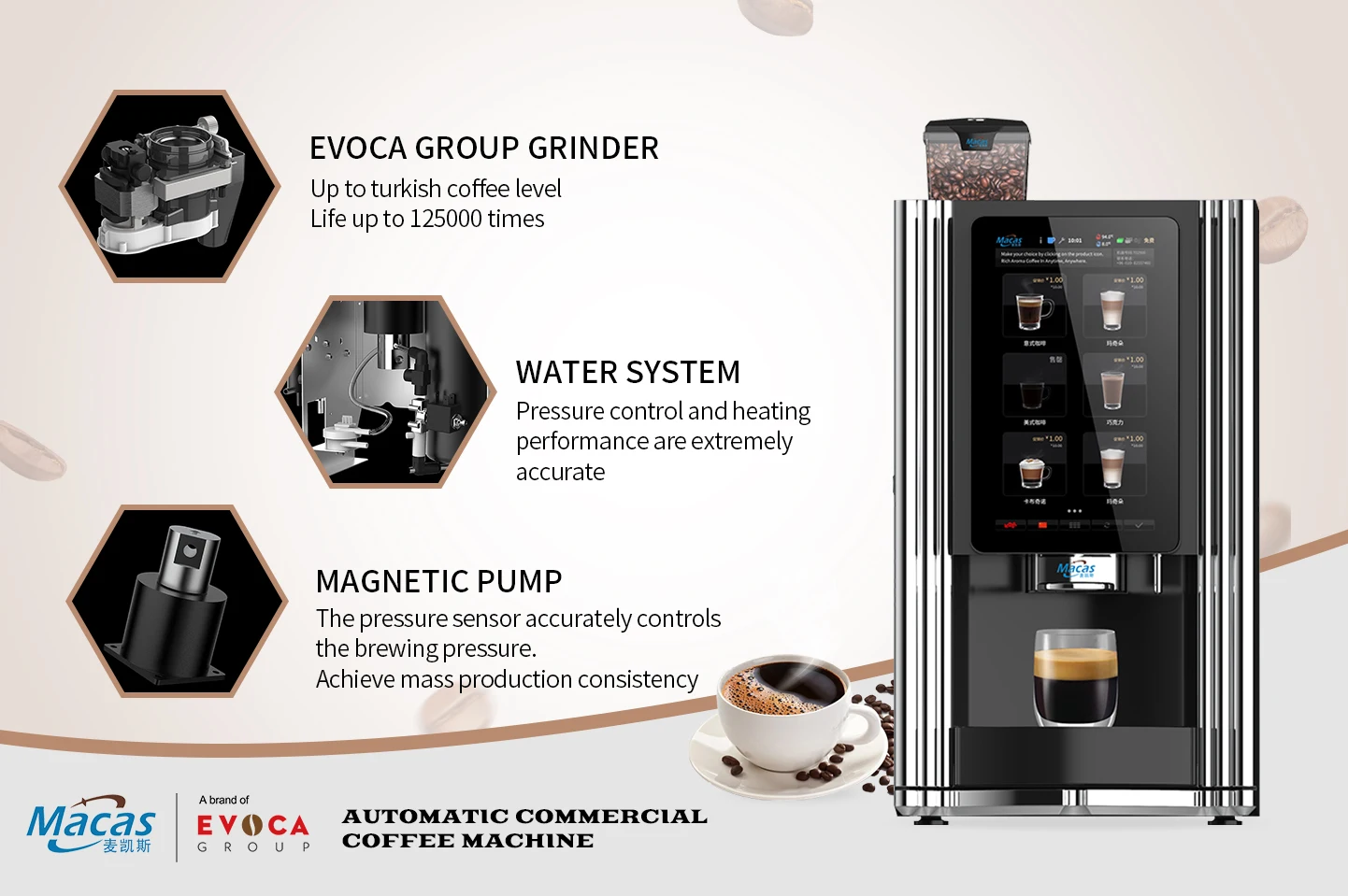 EVOACAS Commercial Coffee Vending Machine Fully Automatic with Touch Screen Hot Sale Coffee Making Equipment