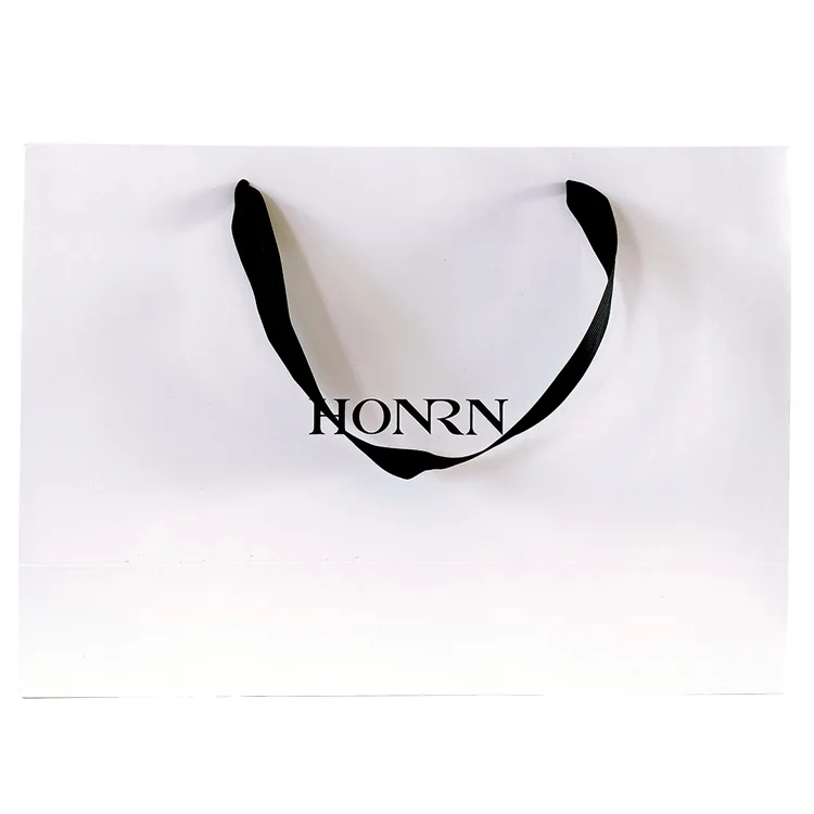 Custom shopping bag own logo printed retail clothing packaging white paper shopping bag with logo