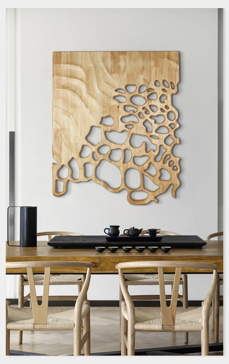Handcraft Tea Room 3D Hollow Wood Carving Wall Art Office Decoration