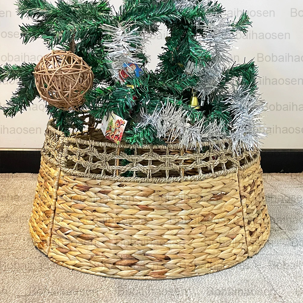 New Design Detachable Natural Water Hyacinth Christmas Tree Skirt Decorations Base Stand Skirt Tree Collar