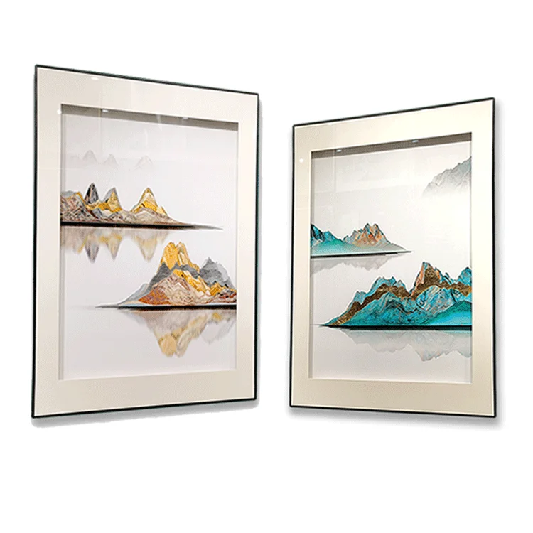 Modern Minimalist Line Canvas paintings  Lighthouse Poster Print landscape Wall Print Painting Wall Art Blue Yellow mountain