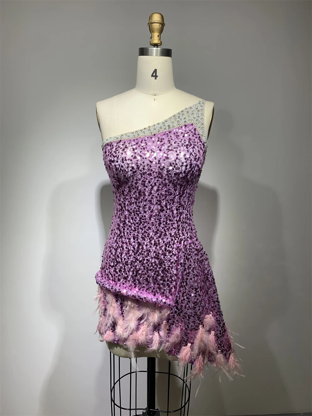 Top Quality Celebrity  Crystal Slip Feathers Sequins Night Club Bodycon Party Dress