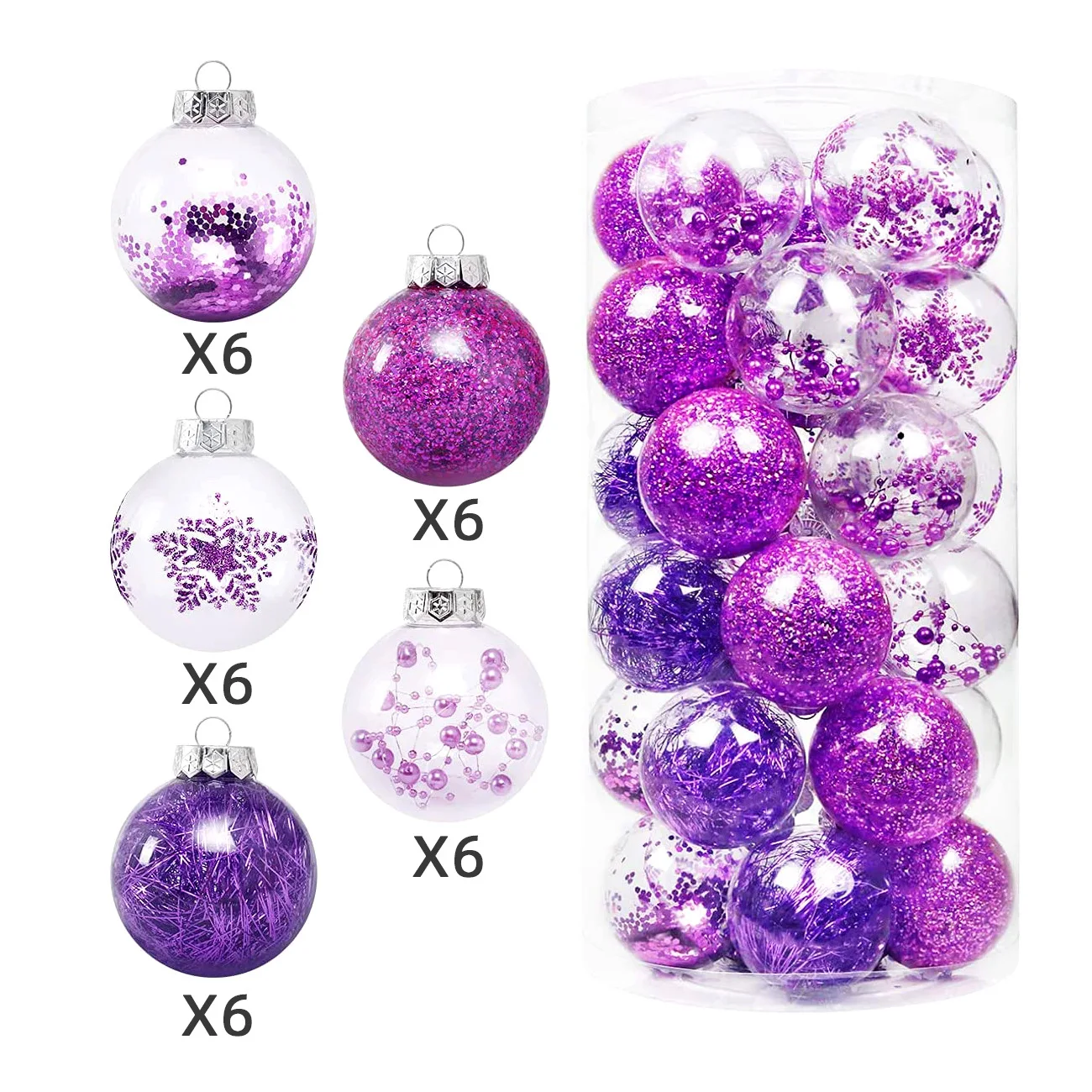 White Printed 6cm PET Transparent Ball Plastic Christmas Ball Decorative Hanging Balls Set Of 25pcs/box