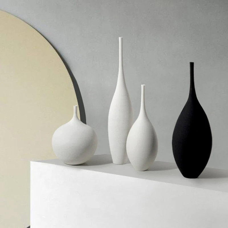Minimalist handmade black and white art zen vase ceramic ornaments home decor nordic ceramic vase