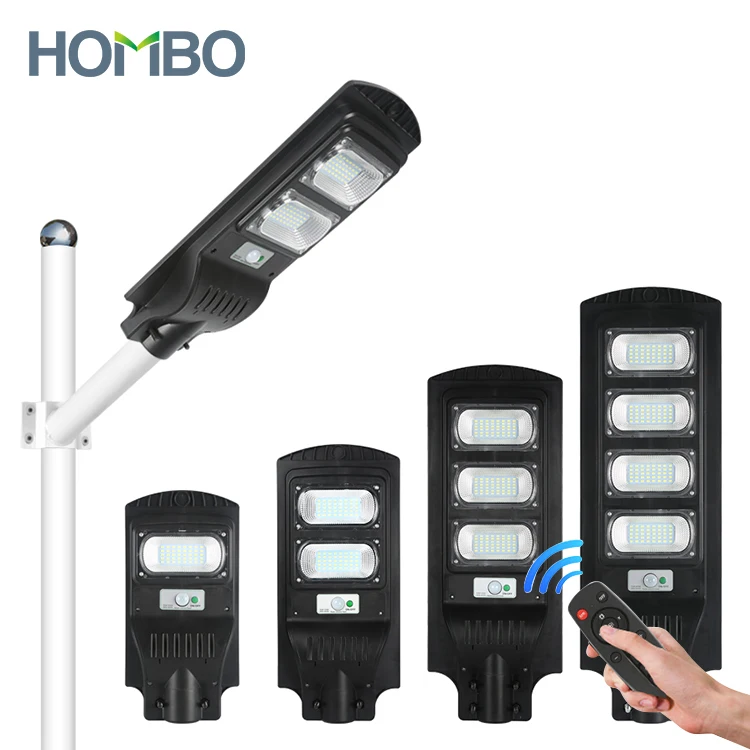 HOMBO Waterproof  remote control 20w 40w 60w 90w 120W 150W 200W 300W all in one  solar street lights