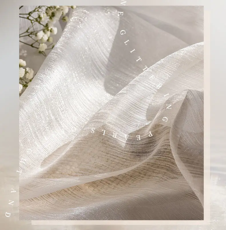 Look Sheer Curtain Fabric Wholesale Shining Linen for Living Room 290cm Tulle Woven Cafe Window Printed HF Bay Window Blackout