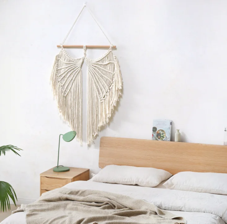 Wholesales Macrame Wall Hanging Angel wings Boho Chic Woven Leaf Tassels Decoration Handmade Bohemian Woven Tapestry