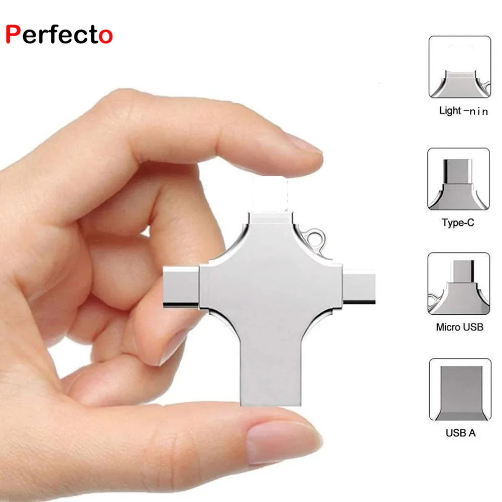 Free logo USB 3.0 4 in 1 USB Flash Drive 64GB For iPhone iOS Android PC Type C OTG U Disk with Box