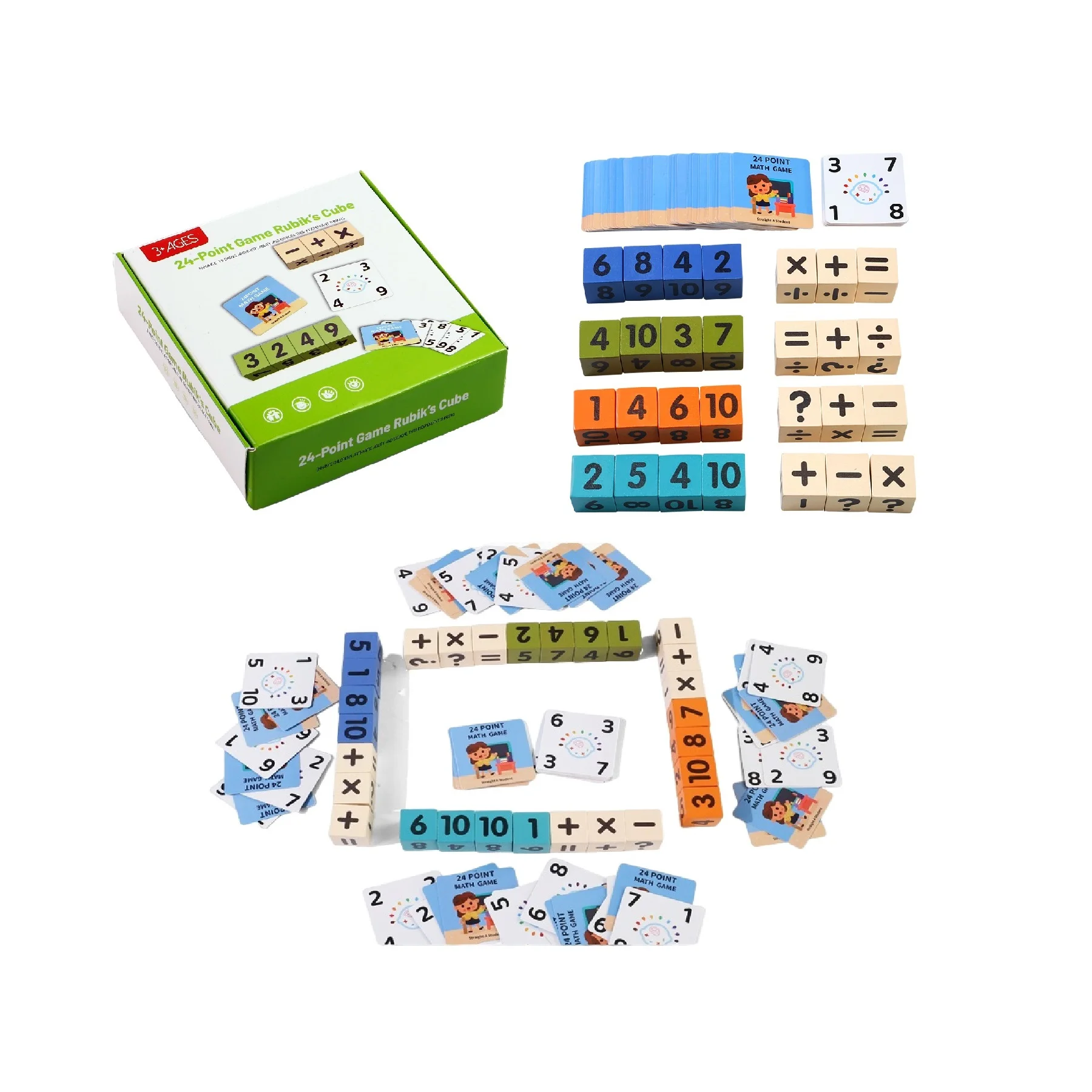 2024 New Montessori Wooden Interactive 24 point math game Cognitive Educational PK Cards Toys For Kids