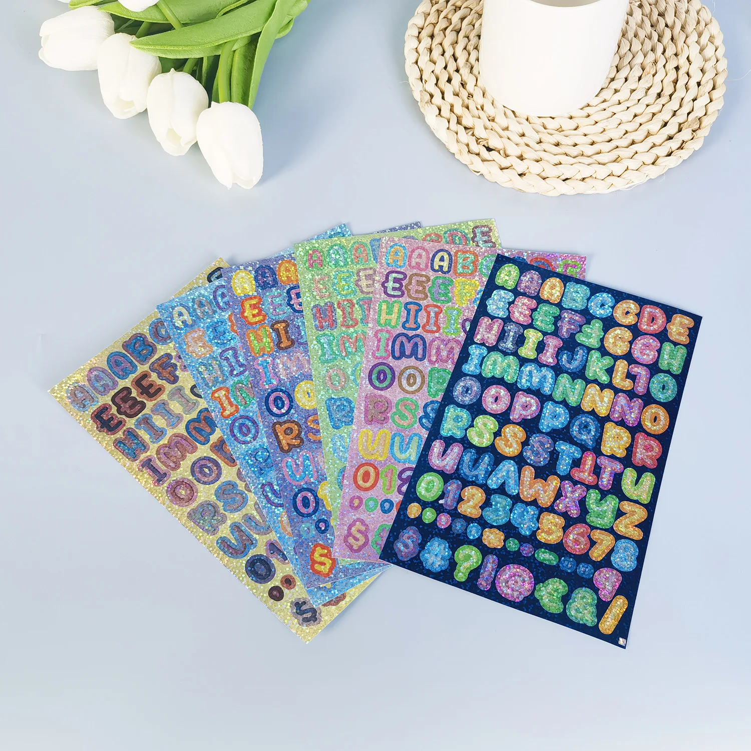 New color crystal dot laser alphanumeric stickers, cute cartoon handbook decoration symbols, English letter stickers