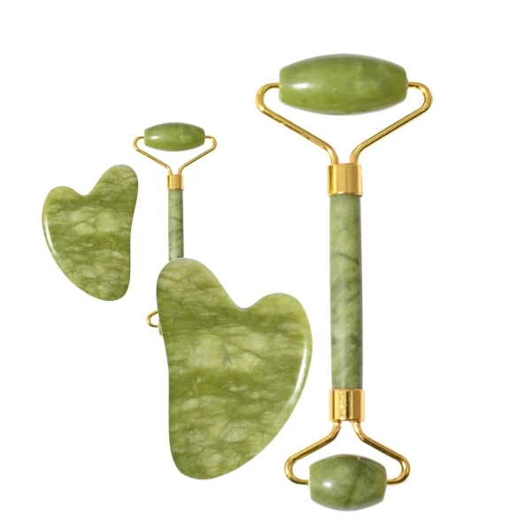 Manufacturer best face roller Xiuyan natural high quality jade roller and gua sha stone set portable guasha face massage tools