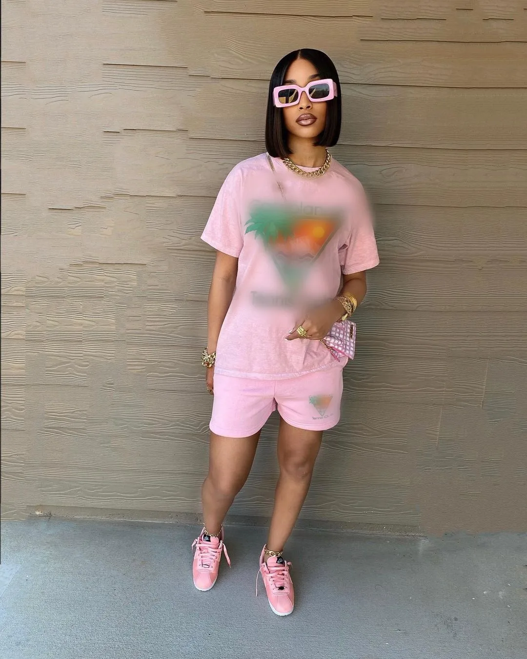 Designer clothes Branded short sleeve custom puff print tshirts shorts two piece set women clothing summer 2024