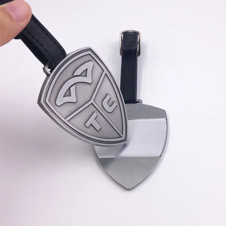 Custom luggage round metal brand leather buckle black golf tag bag name tags