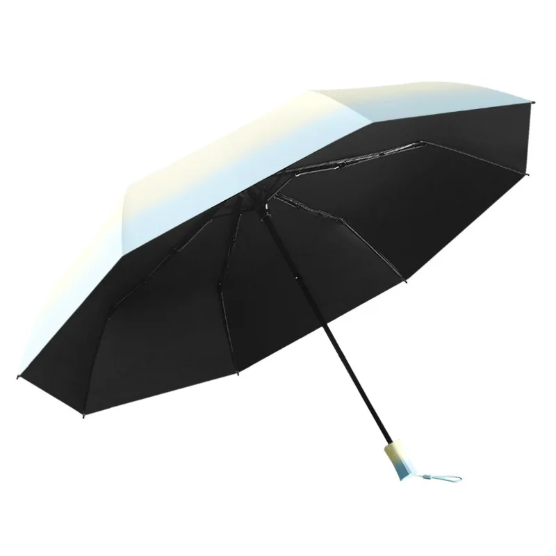 Factory Gradient Umbrella Double Sun Triple fold Sun protection vinyl umbrella Sunshine and rain premium sense umbrella