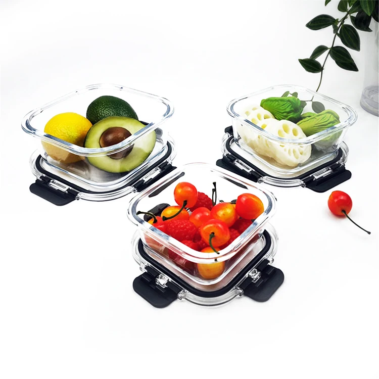 Top Selling Products Square Clear Airtight  Glass Food Container With Snap Locking Lids