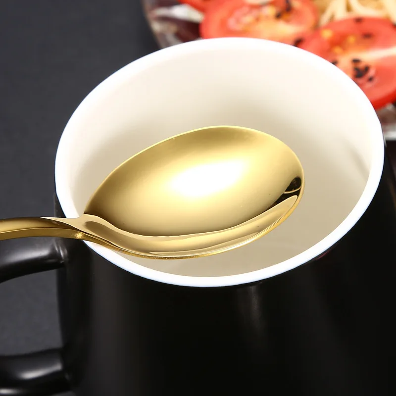 Korean Style Colorful Stainless Steel 304 Titanium Spoons Metal Dinner Long Spoon Set